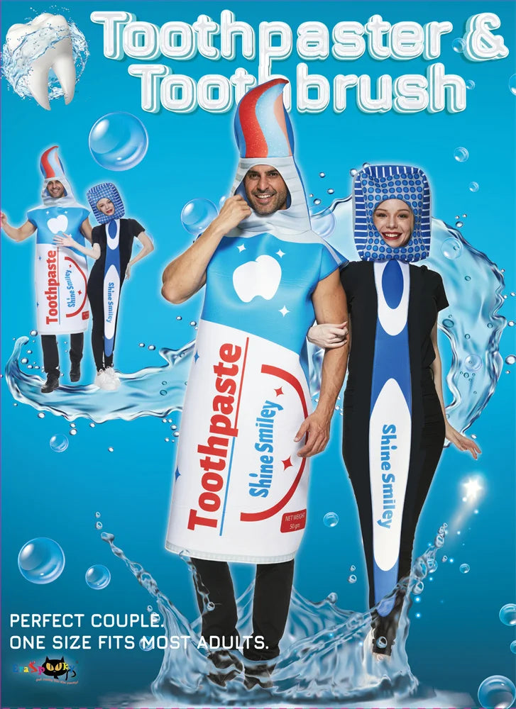 Toothbrush and Toothpaste Costume Couple Costume Halloween for Men Women Funny Outfit Carnival Easter Purim Fancy Dress