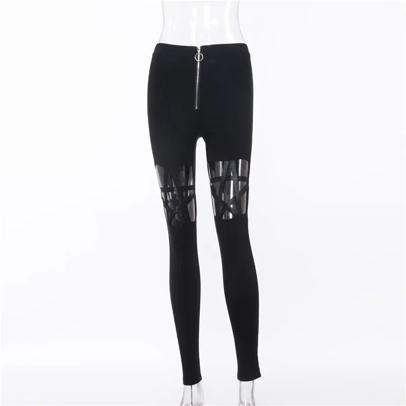 Women Hollow Kill Star Pencil Pants Gothic Punk Casual Cut Out Pants Leggings Y2k Pants Women