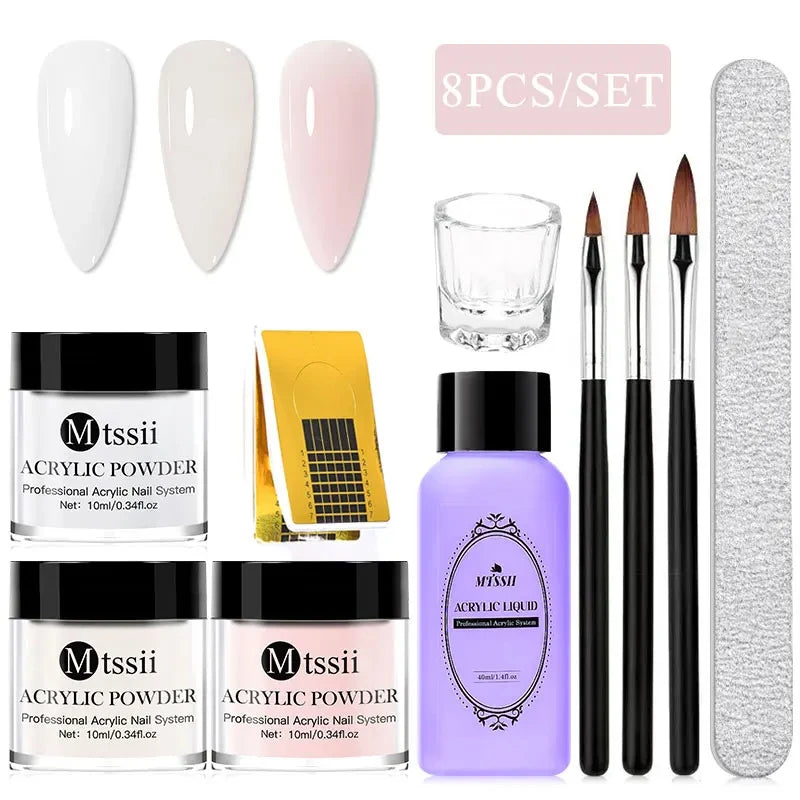 Nail Crystal Powder Kit Acrylic Liquid Set With Nail Brush Pink White Nails Powder For Nails Extension Carving Beginner Set