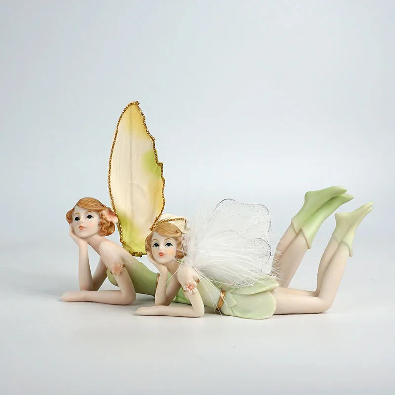 Creative Green Flower Fairy Cute Girl Resin Elf Angel Ornament Home Decoration Crafts Statue Bar Desk Fairy Statue Decoration