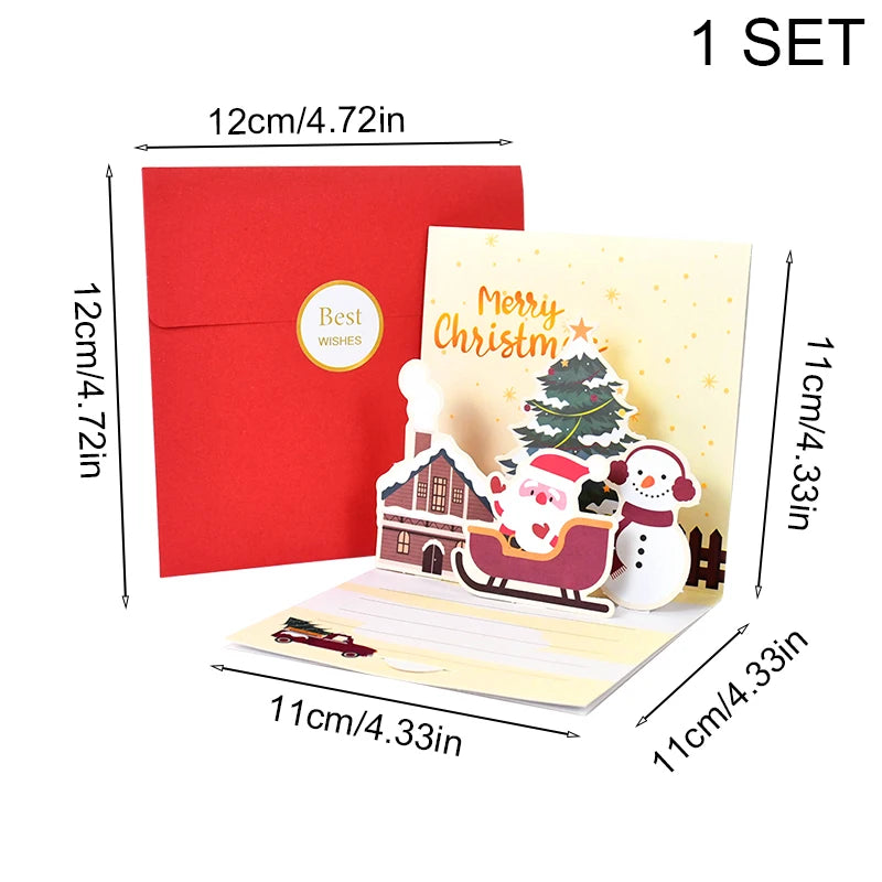 1set Merry Christmas 3D Pop UP Greeting Cards With Envelope Christmas Thank You Invitation Blessing Postcard New Year Xmas Noel