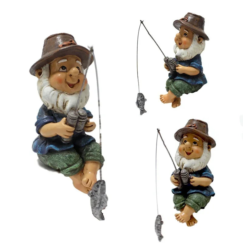 New Mini Gnome Fisherman Resin Statue Outdoor Ornament Funny Lawn Fairy Garden Cute Living Room Decoration Accessories