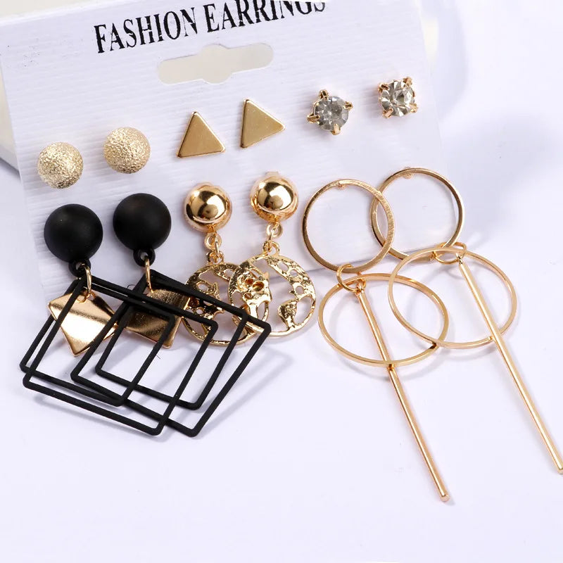 LATS Vintage Geometric Earrings Set for Women Punk Pearl Dangle Drop Earring 2022 Female's Earrings Set Trend Jewelry Gifts