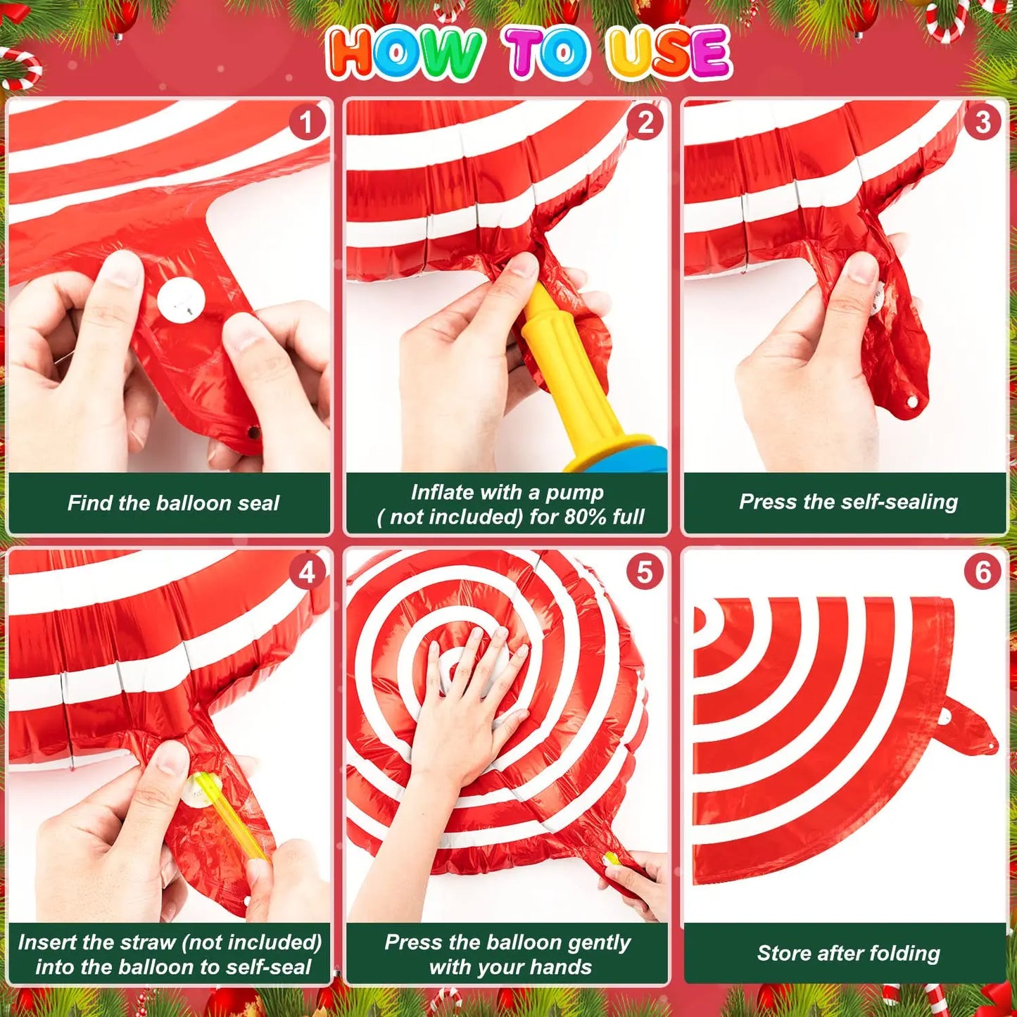 36Pcs Christmas Candy Balloons Kit Large Cane Swirl Candy Foil Balloons Red Green Foil Sweet Candies Theme Balloons