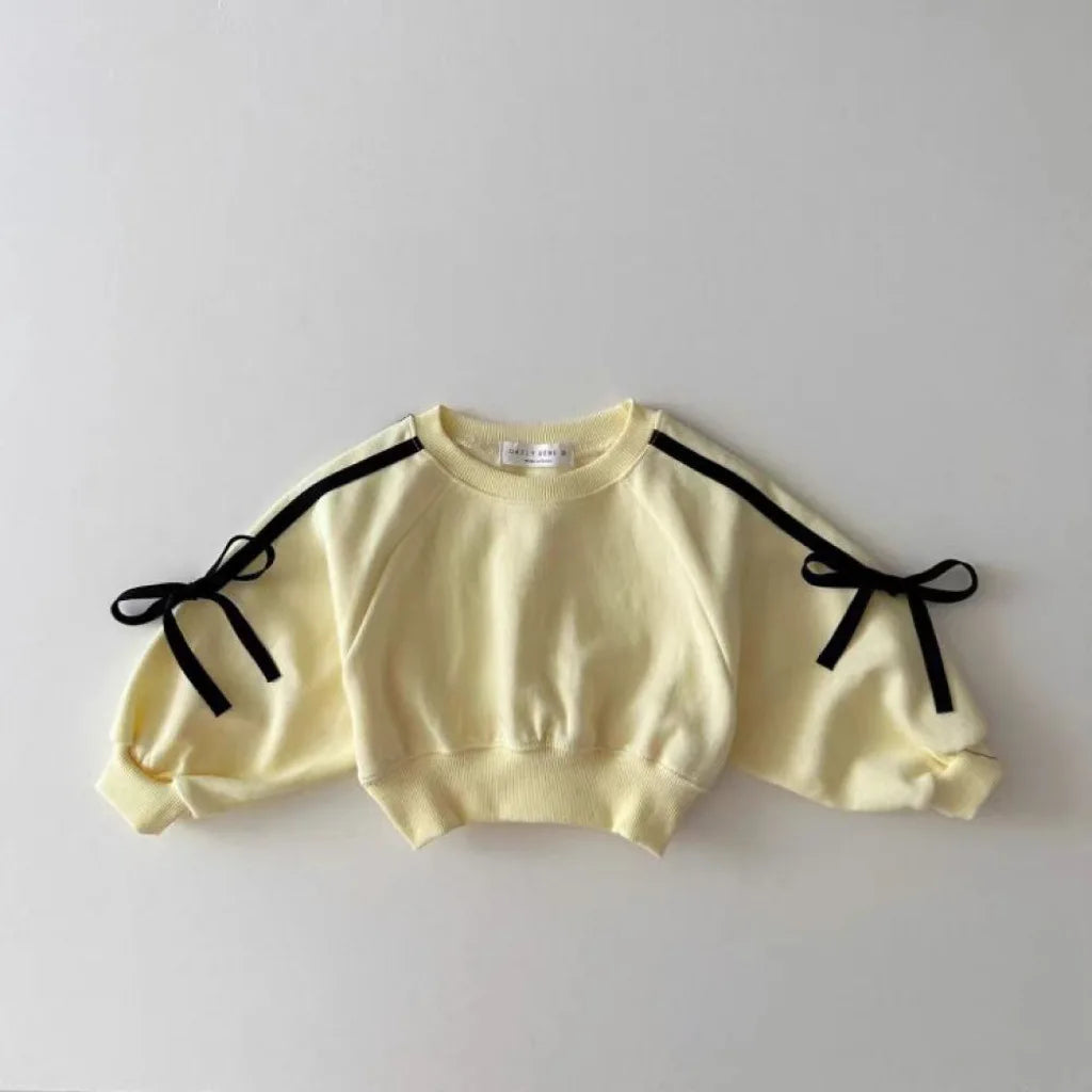 Autumn Korean 1-5Y Girl 2 Piece Clothing Set Cotton Bow Raglan Sleeve Kid Girl Sweatshirt Suits Loose Baby Girl Pants Tracksuits