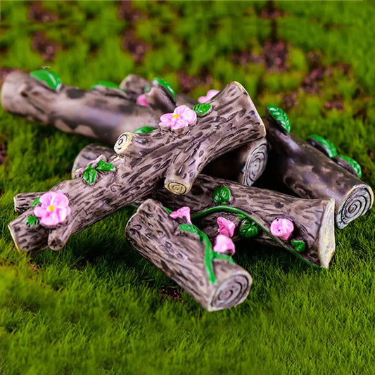 4 Pcs/set Peach Blossom Morning Glory Leave Tree Stump Bonsai Micro Landscape Moss Ornament Fairy Garden Home Decoration