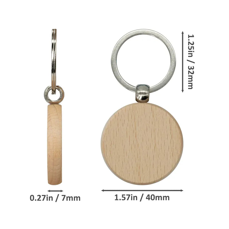 20Pcs Round Wooden Keychain Blank Bulk Wholesale Wood Key Chains Ring