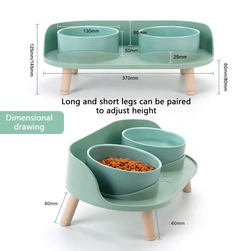 Cat Double Bowls Feeder Adjustable Height Pet Cats Drinker Water Bowl Elevated Feeding Kitten Supplies Food Feeders Dogs Dish