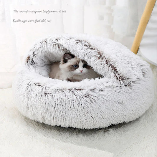 Cat Nest Accessories Round Warm Cats Bed Pet Products House Supplies Sleeping Bag Winter Long Plush Cat Stuff Bed For Small Dogs