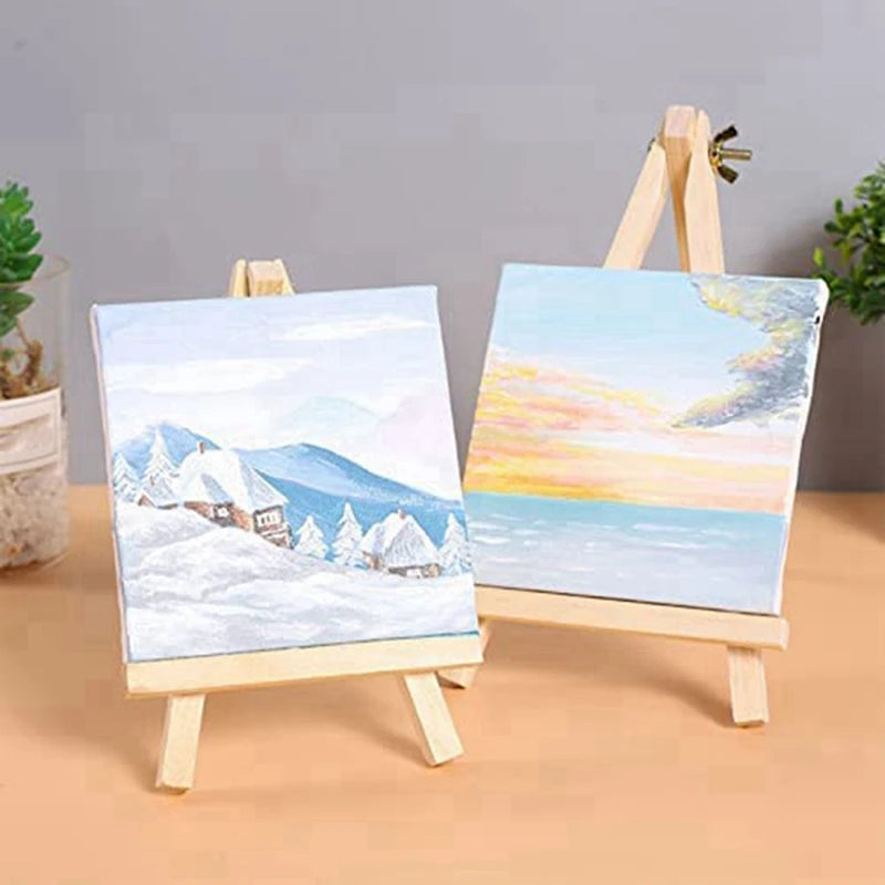 16 Pack 4 X 4 Inch Stretched Mini Canvases Small Painting Canvas With Easel Art Canvases For Kids Painting Craft