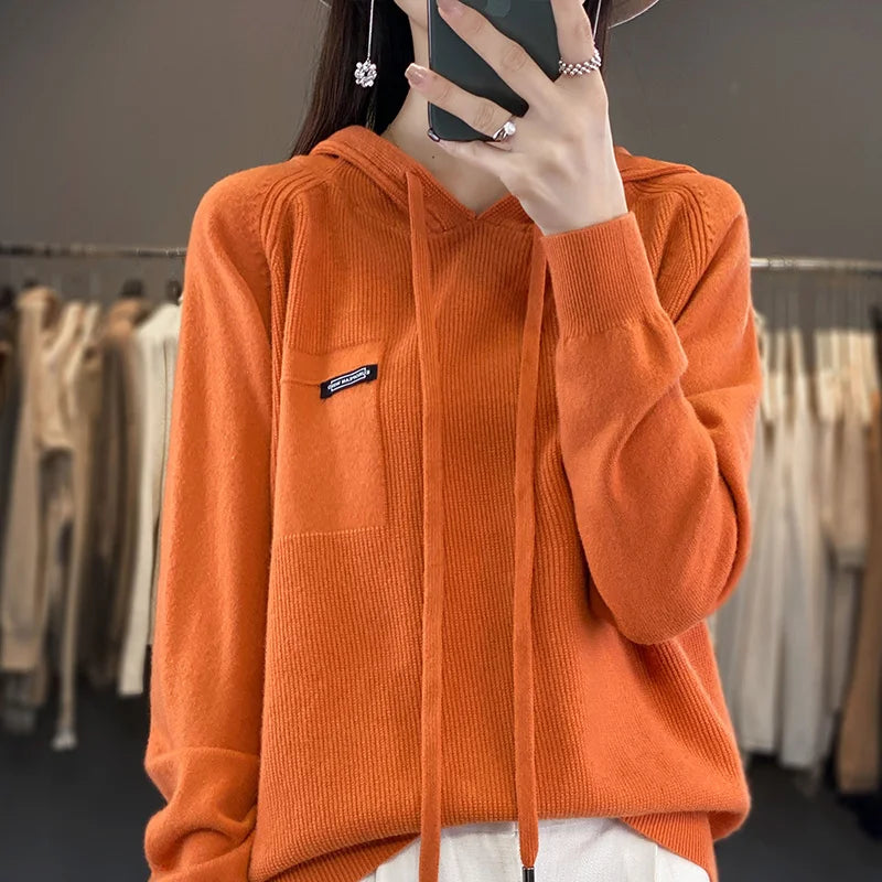 2023 New Autumn Winter Selection Cashmere Hoodie Women's Loose Hooded Knitted hoodie Sweater Women