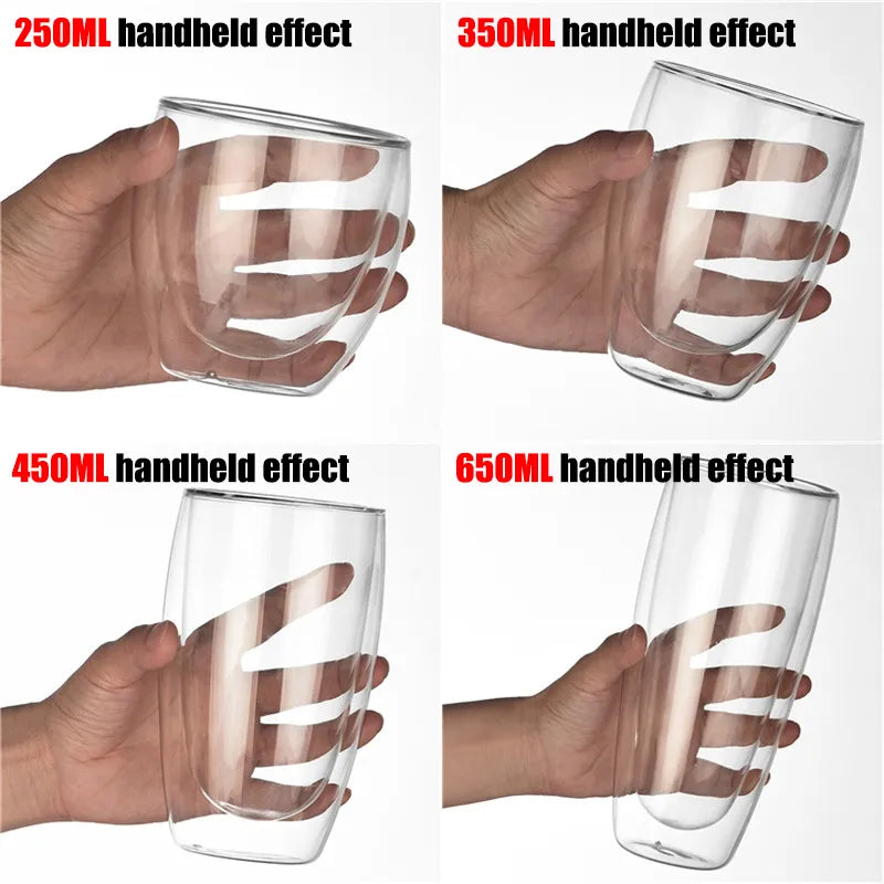 Double Wall High Borosilicate Glass Coffee Mug Heat Resistant Handle Milk Juice Water Cup Bar Drinkware Coffeeware Lover Gift