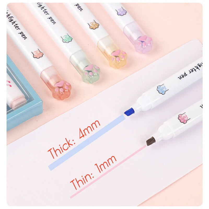 6 Pieces Set Kawaii Cat Paw Highlighter 6 Colors Slanted Tip Markers Liquid Ink for Student School Stationery Office Supplies