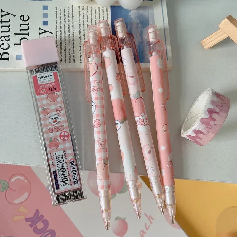 Cute Pink Mechanical Pencil Set Girl Cartoon Automatic Pencils 0.5MM with Eraser School Supplies for Kids Stationery Supplies