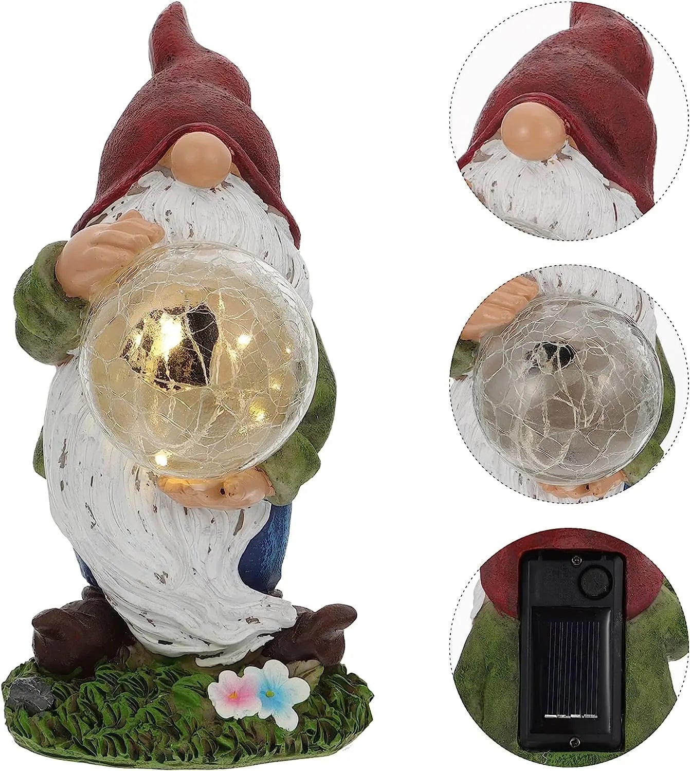 Garden Decoration Solar Light  RESIN Flocked Gnome Statue LED Lamp Outdoor Dwarf Figurine Sculpture Latern for Patio Lawn Yard