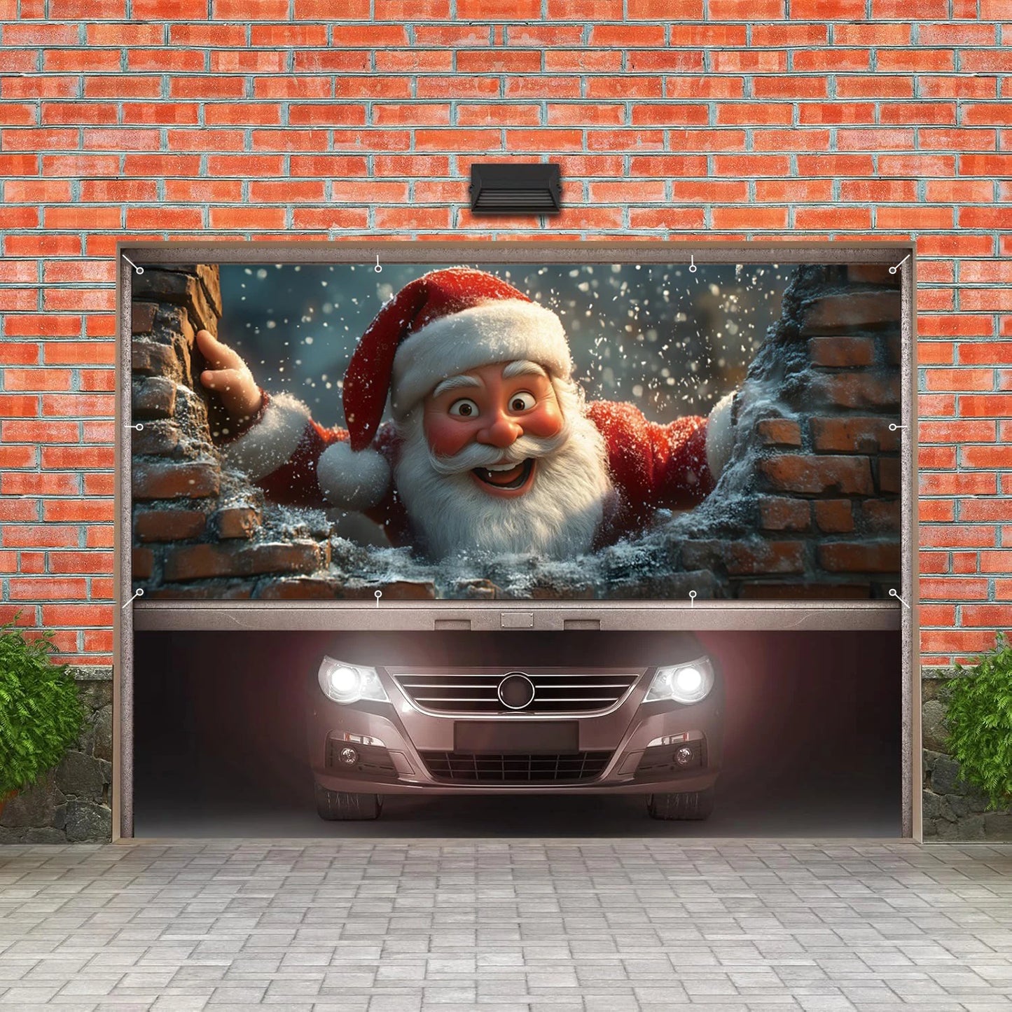 Christmas Santa Claus Garage Door Decoration Banner Large Outdoor Garage Backdrop Winter Christmas Decor Photography Background