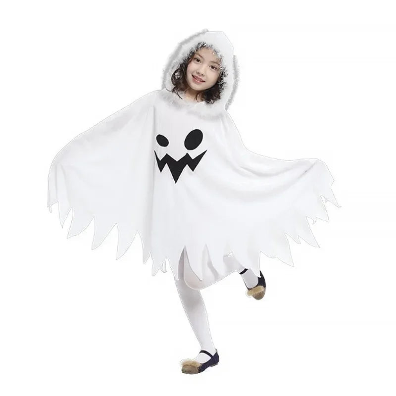 Children's Halloween Cosplay Costumes White Elf Ghost Hooded Cape Christmas Cape Dress Up As A Halloween Stage Costume