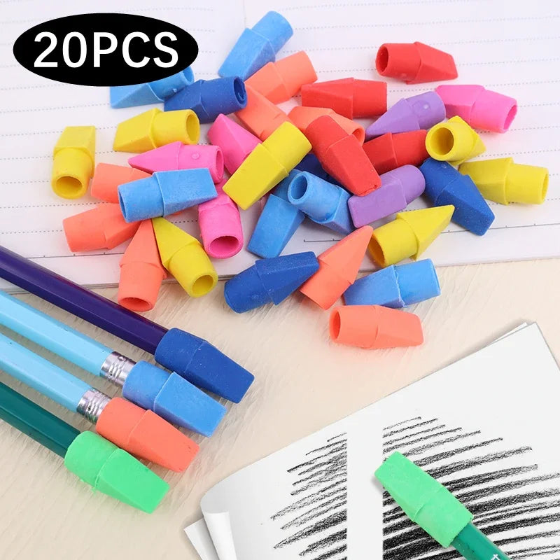 1-20Pcs Pencil Top Eraser Tips Sleeve Arrowhead Assorted Color Pencil Eraser Toppers Children Student Stationery School Supplies