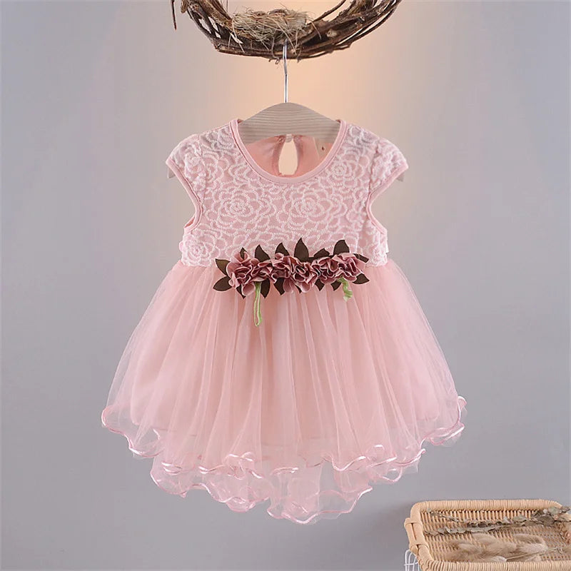 0-4Years Baby Girls Dress Kid Princess Party Clothes Toddler 4 Color Flower Mesh Children Clothing Sleeveless Summer Outfit A457