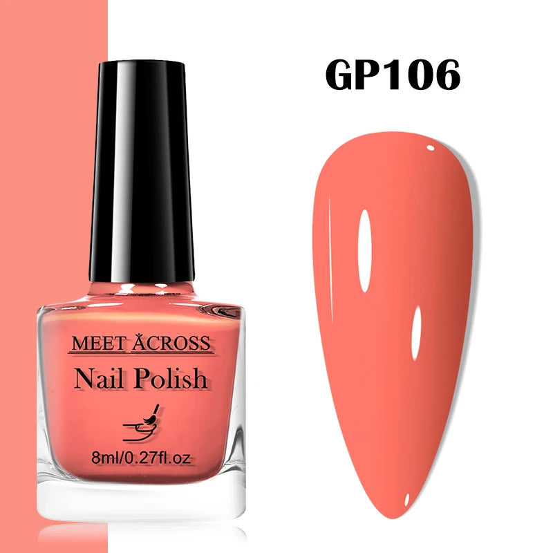 MEET ACROSS 8ml Pink White Nude Water-Based Peel Off Nail Polish Glass Bottle Nail Art Polish DIY Design No Need Lamp