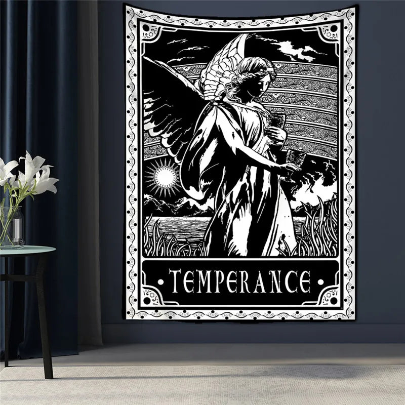 Black Tapestry Wall Hanging Psychedelic Sun Tarot Card Hippie Astrology Divination Witchcraft Background Wall Room Boho Decor