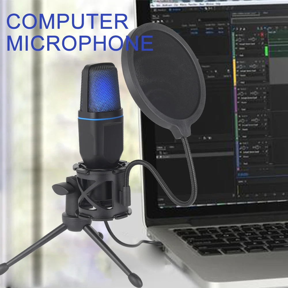 3.5mm USB/RGB Condenser Wired Microphone for PC Laptop Gaming Podcast Studio Professional Anti-Blowout Desktop Microphone