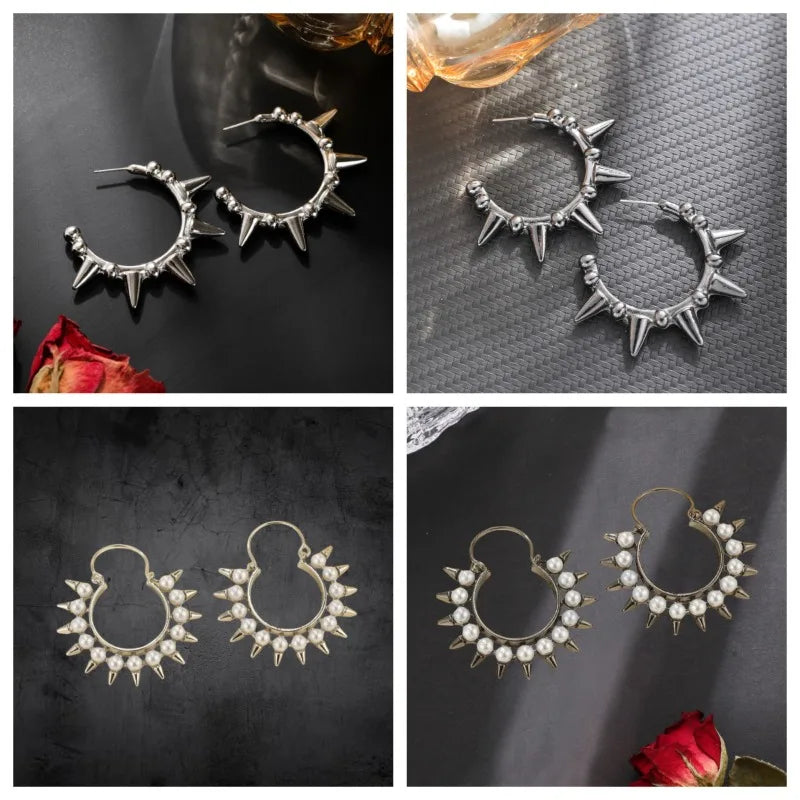 Hip-hop Trend Design Sense Rivet Earrings Men and Women Dark Punk Personality Retro Party Creative Earrings Jewelry Accessories