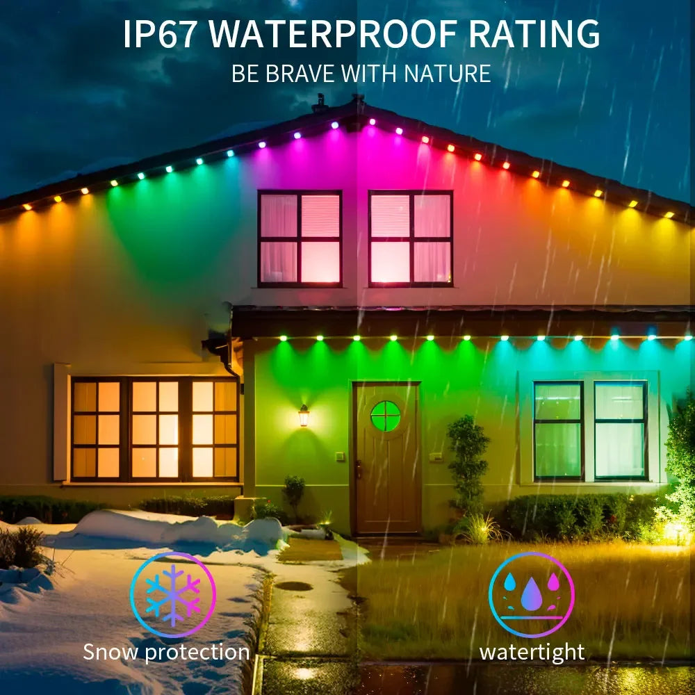 30M Smart Eaves Light Permanent LED Strip Lights Outdoor WIFI RGBIC Lamp w/Remote for House Party Christmas Holiday Decor Lights