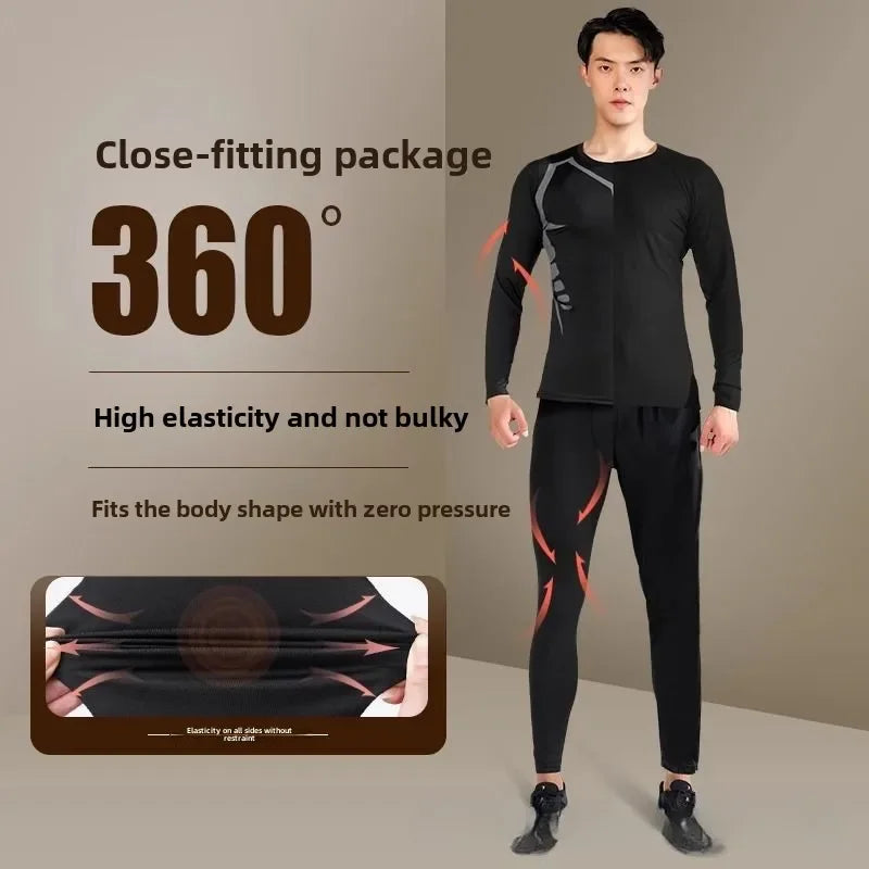 Men's Thermal Plush Base Layer Set Winter Thickened Running Trainning Quick Drying Clothes Fitness Tight Sports Men's Sweats Set