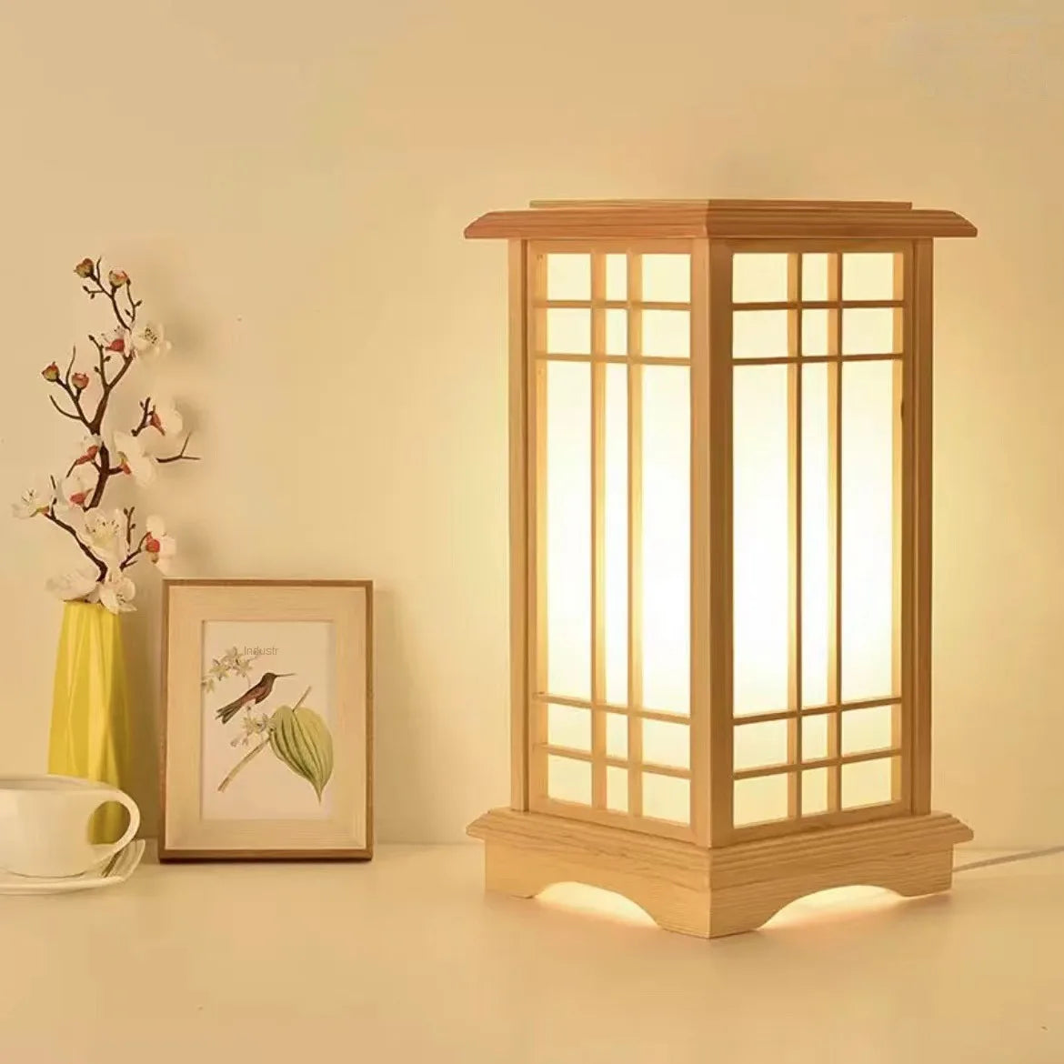 Modern Japanese Neutral Charming LED Lihting Foor Lamp Tatami Style Square Wood Made for Living Room Bedroom Home Decorative