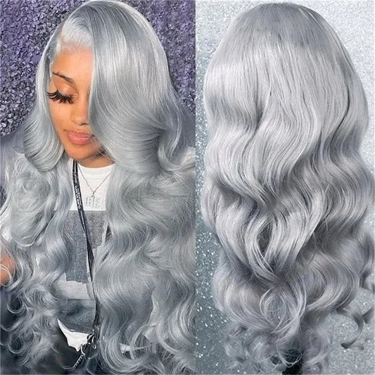 Grey Lace Front Wigs Human Hair Pre Plucked Silver Body Wave Human Hair Wig13x4 HD Transparent Lace Frontal Wig Glueless Silver