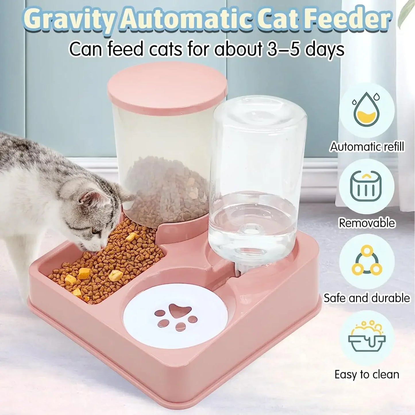 2 In 1 Automatic Dog Cat Feeder And Water Dispenser Set Pet Food Bowl Capacity Self Feeding Station Pet Feeder Supplies