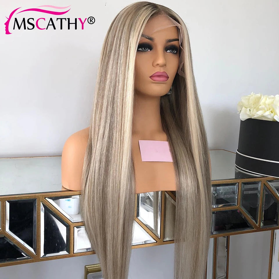 Ash Blonde Colored Lace Frontal Wig Preplucked 13x6 Straight Highlight Human Hair Wig HD Transparent Lace Frontal Wigs For Women