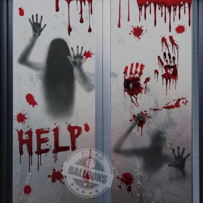 Halloween Mall Window Ghostly Horror Stickers Holiday Party Decoration Blood Fingerprints Electrostatic Stickers Room Decor