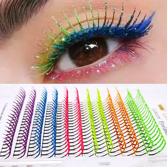 Mix Color Fluorescence Glitter Lashes Fluffy Streaks Cosplay Makeup Beauty Individual Eyelashes Extension Wholesale Supplier