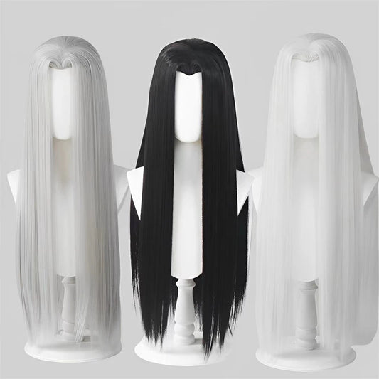 Long Straight Black Wig Synthetic High Temperature Resistant For Women White Wig Halloween Carnival Costume Cos-play Hair