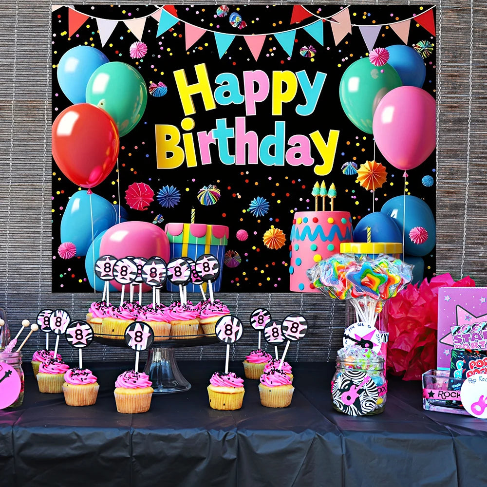 Birthday Party Backdrop Banner Children's Adult Birthday Party Decoration Photo Background Neon Glow in The Dark Party Supplies