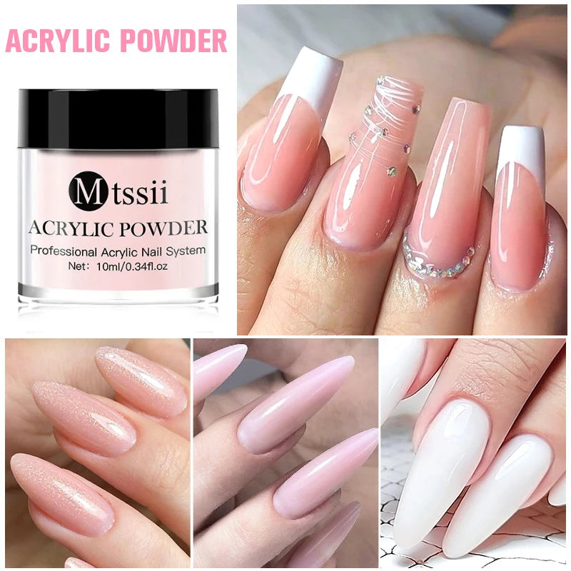 Nail Crystal Powder Kit Acrylic Liquid Set With Nail Brush Pink White Nails Powder For Nails Extension Carving Beginner Set