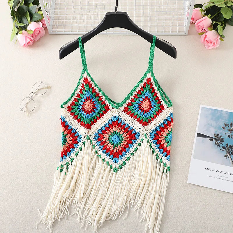 New Hollow Vest for Women Boho Tanktop Bohemian Crop Tops National Style Camisole Lady Free Shipping