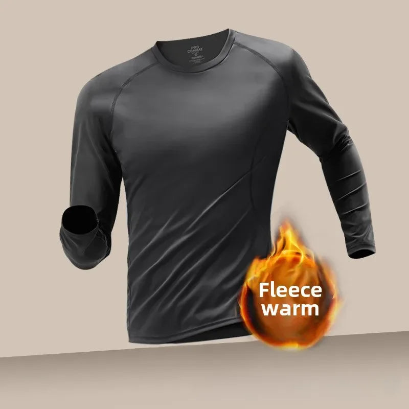 Men's Thermal Plush Base Layer Set Winter Thickened Running Trainning Quick Drying Clothes Fitness Tight Sports Men's Sweats Set