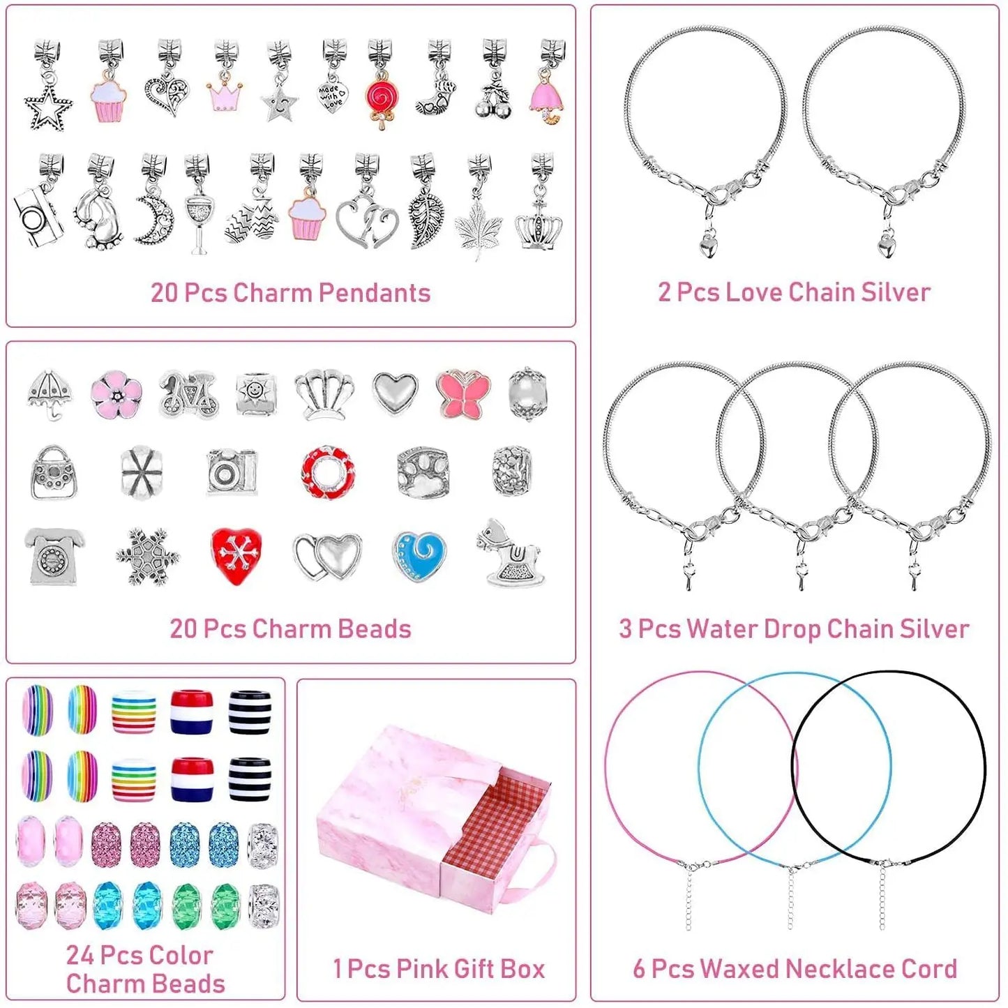 2023 New Jewelry Making Kit Charm Bracelet Necklace Present Alloy Beads Set DIY Toys for Children Bracelets Birthday Gifts