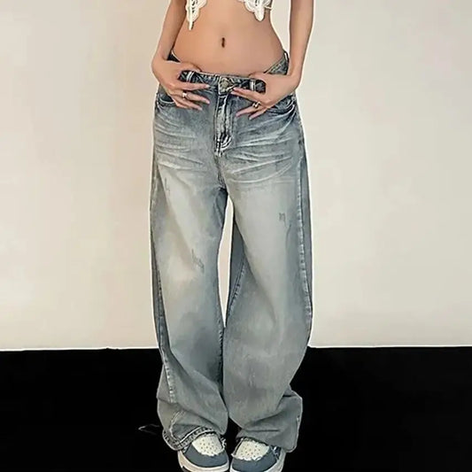 Y2K Baggy Jeans Women Vintage Streetwear Oversized Retro Korean Style Denim Pants Skinny Hippie Straight Wide Leg Denim Trousers