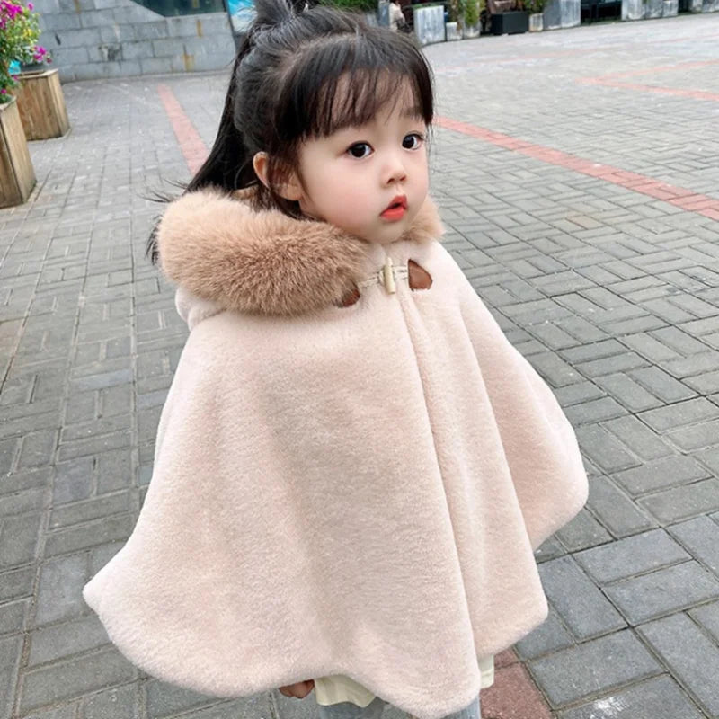 Baby Kids Clothes Girl Cloak Windproof Shawl Coat Autumn And Winter Clothing Children Thickened Hooded Jacket for 1-6 Years old