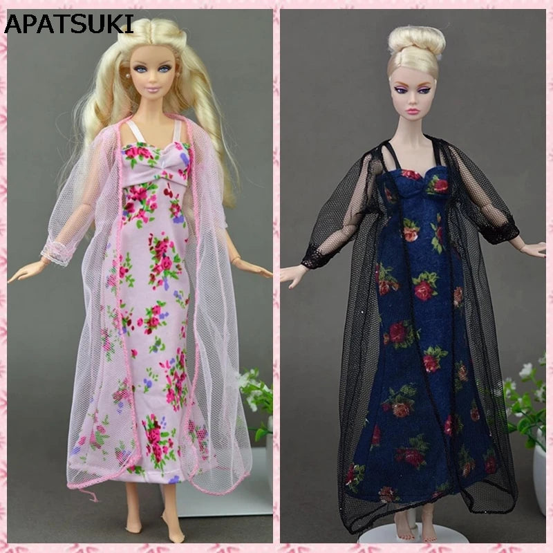 2pcs/set Pajamas Lace Costumes Lingerie Sleepwear Clothes For Barbie Dolls Long Dresses Doll Accessories Kids Toys