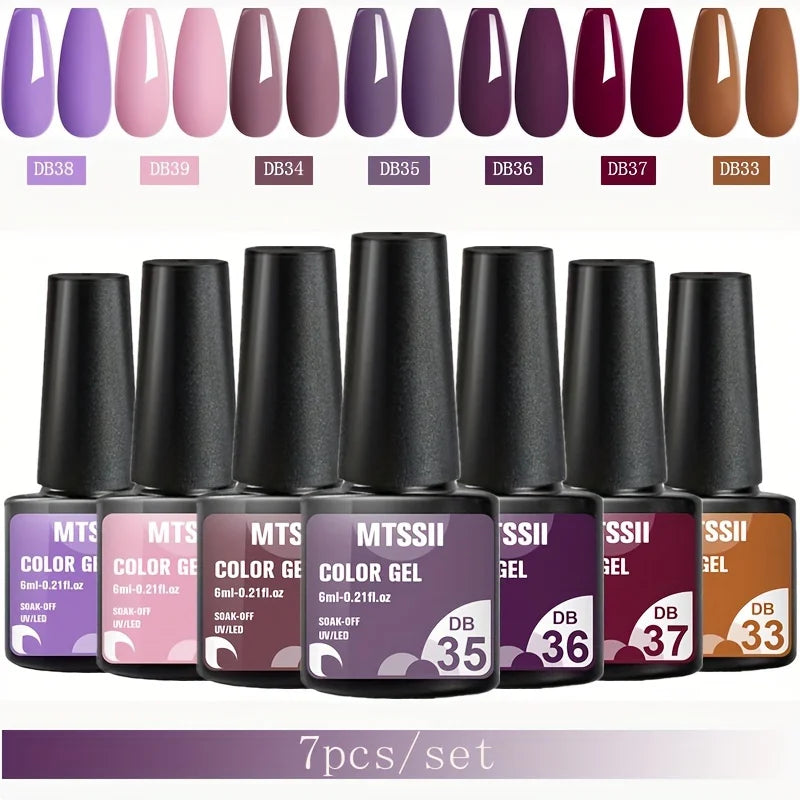 Mtssii 7pcs/set Gel Nail Polish Set For All Season Nail Art Semi-permanent nail polish Soak Off UV/LED Gel Polish nail supplies