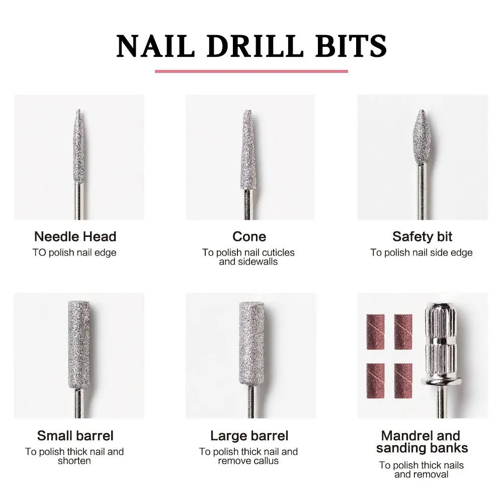 Nail Drill - Professional Electric Nail Drill File Machine Portable Electric Nail Filer with Nail Drill Bits Sanding Bands