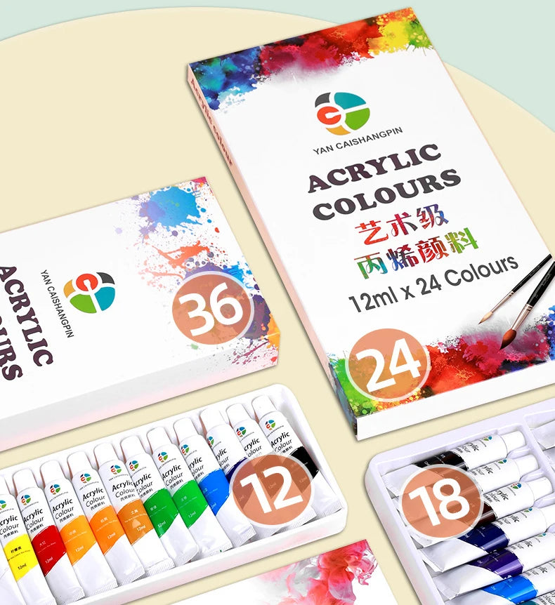 Gouache Paint Set for Kids Beginner Rich Colors 12ml Large Capacity Non-Toxic Acrylic Watercolor Tools Art Supplies for Artist