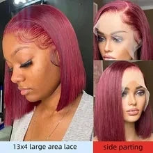 Ishine 99J Burgundy Short Bob Wig 13X4 Lace Frontal Wig For Black Women 100% Human Wig 180Density Transparent Lace 8-16inch