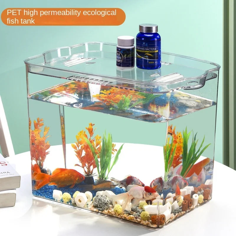 PET Explosion-proof Fish Tank Tabletop Mobile Small Ecological Water Tank Aquarium Box Plastics Ultra-white Organic Glass