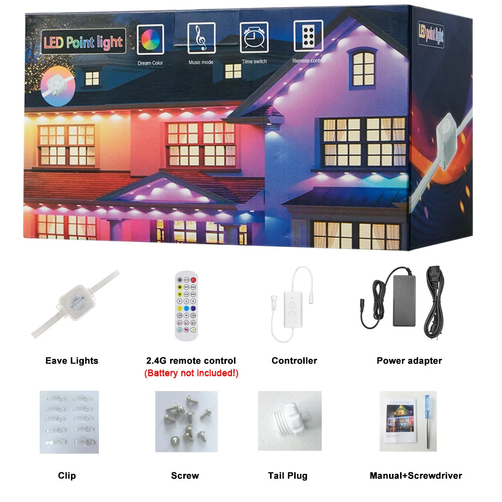 30M Smart Eaves Light Permanent LED Strip Lights Outdoor WIFI RGBIC Lamp w/Remote for House Party Christmas Holiday Decor Lights